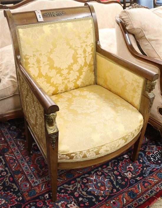 A French Empire style mahogany fauteuil, circa 1850,